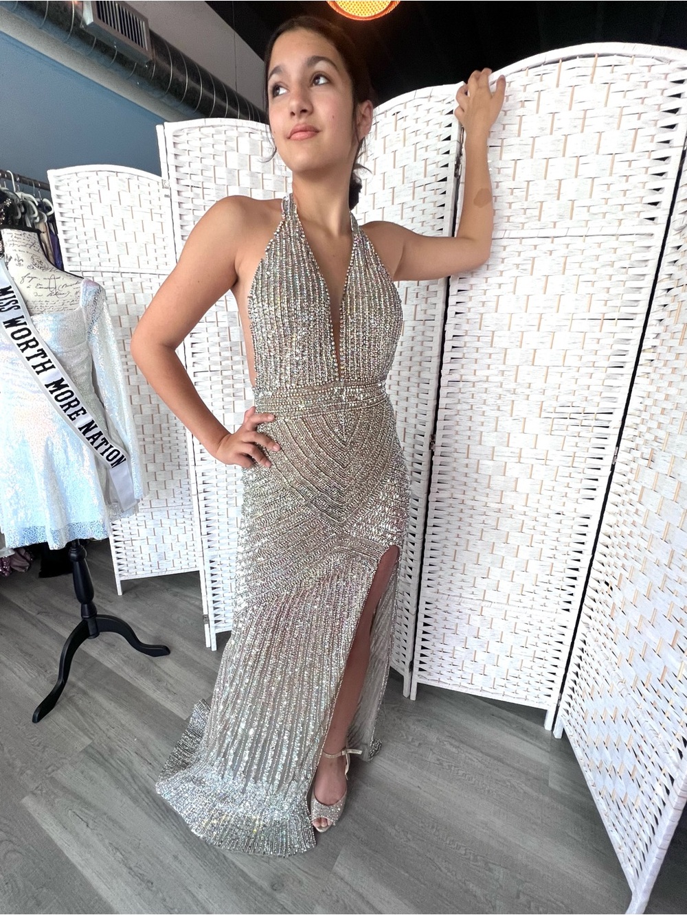 Portia and Scarlett PS25471C Pageant Long Fitted Slit Beaded Formal Dress Size 2